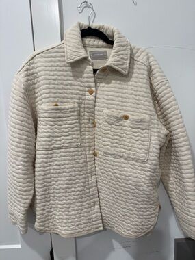 Everlane Cream Quilted Button-Up Jacket